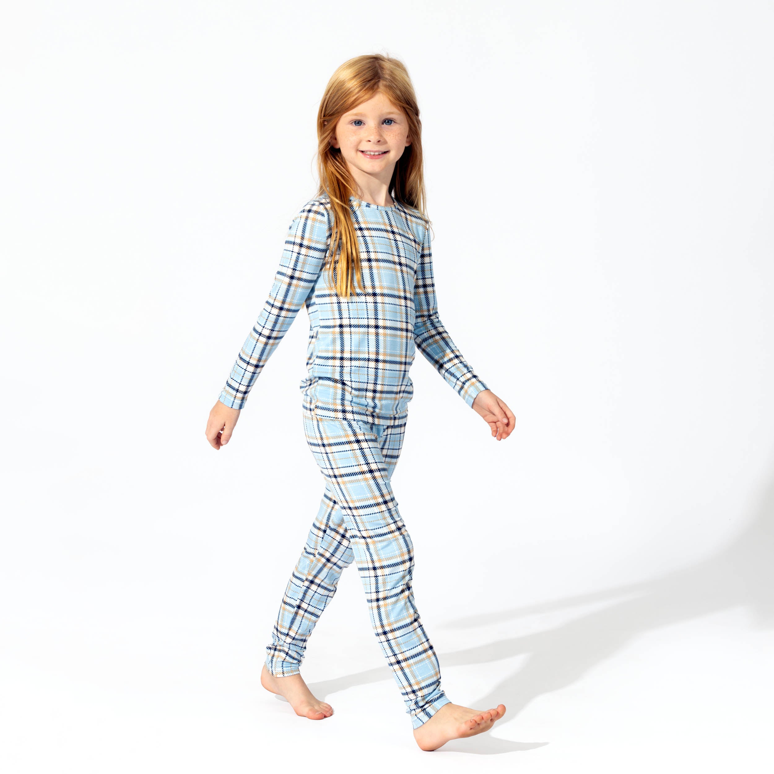 Cozy Up in Style: Holiday Plaid Blue Kids Bamboo Pajamas