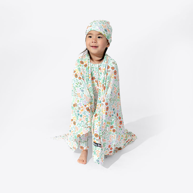 Summer Floral Bamboo Swaddle & Beanie Set
