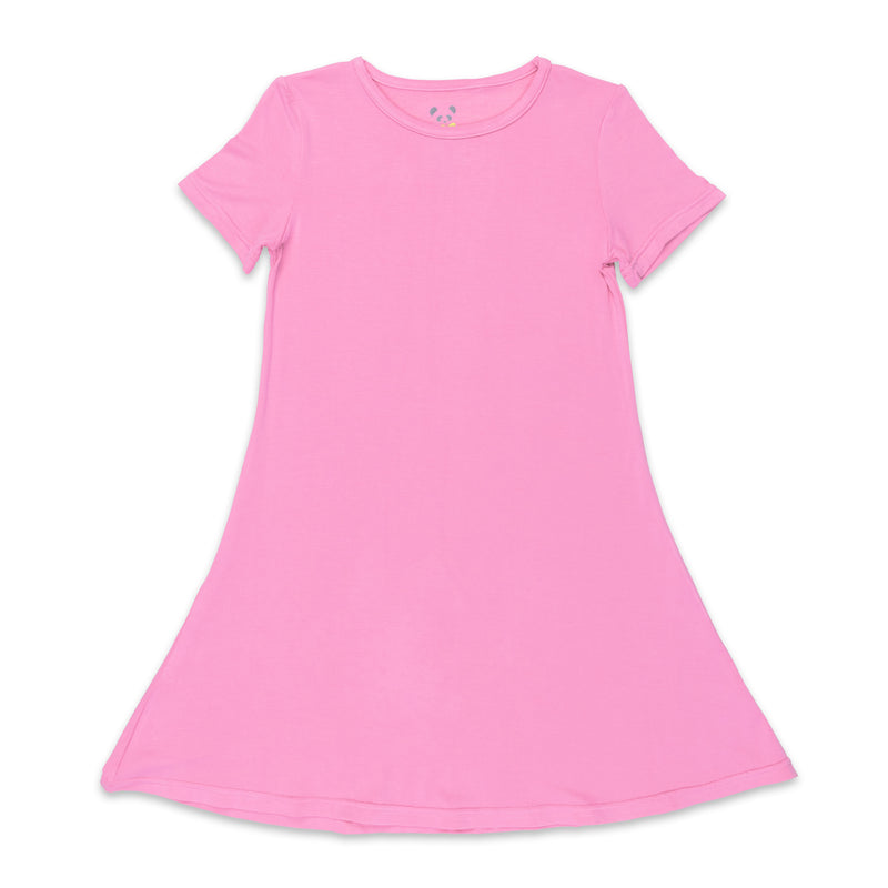 Bubblegum Pink Bamboo Girls' Short Sleeve Dress