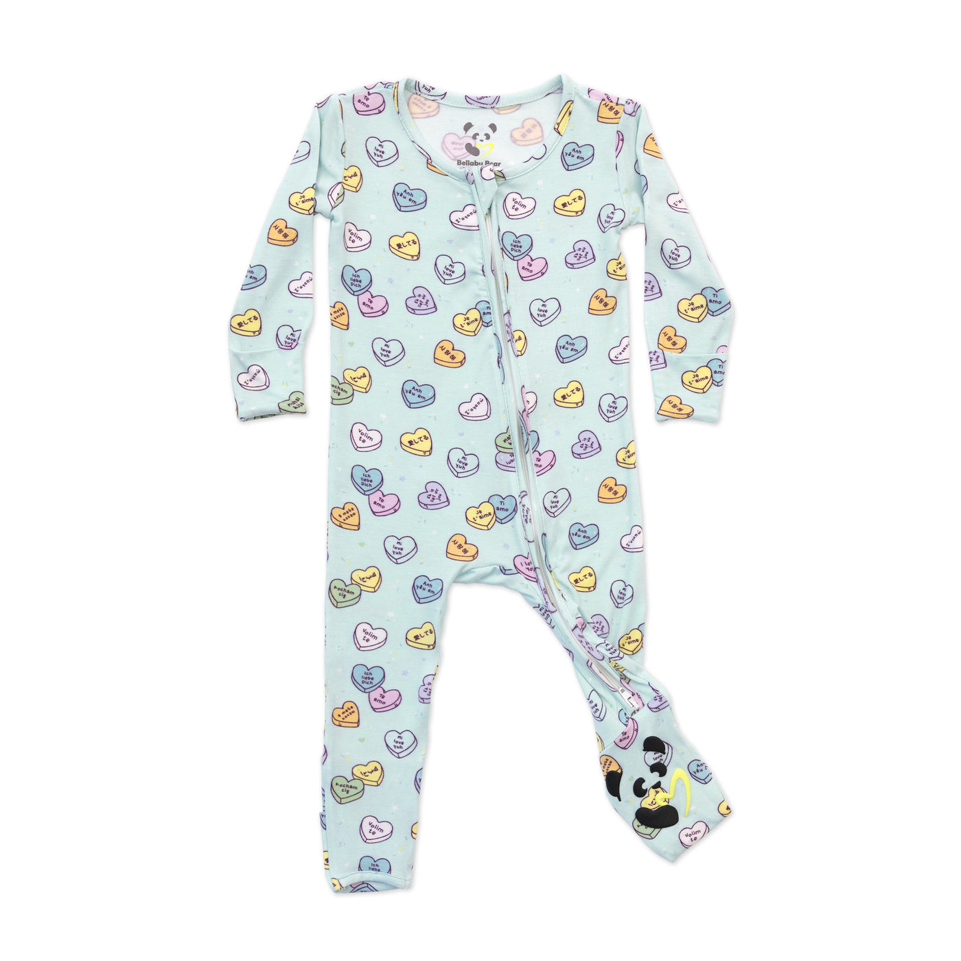 Valentine's Candy Hearts Blue Bamboo Convertible Footie