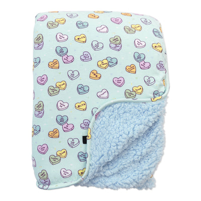 Valentine's Candy Hearts Blue Bamboo Sherpa Blanket