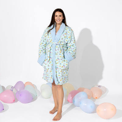 Candy Hearts Blue Bamboo Adult Sherpa Robe