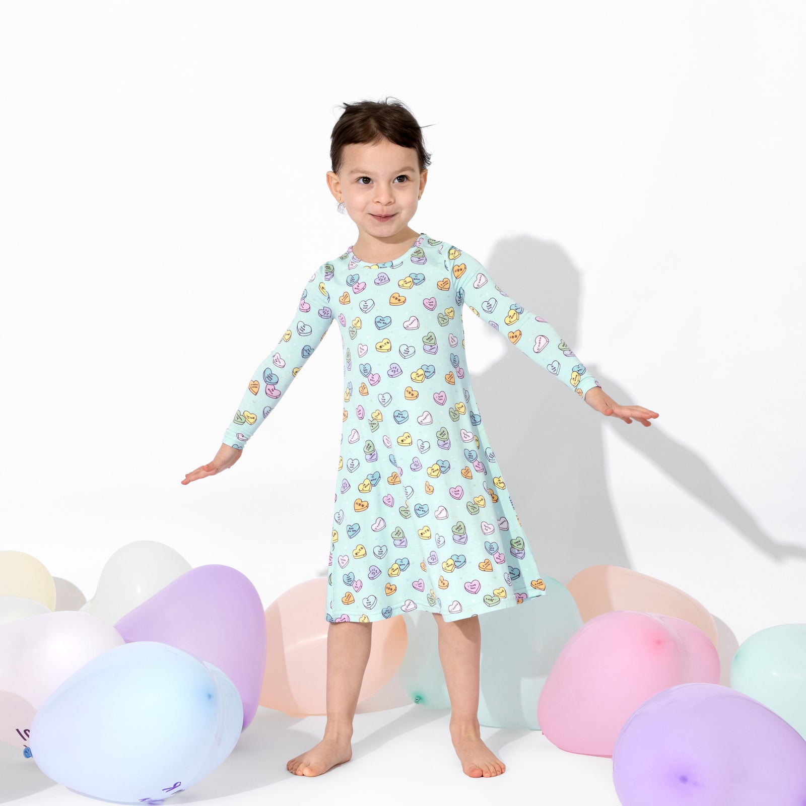 Valentine's Candy Hearts Blue Bamboo Girls' Long Sleeve Dress