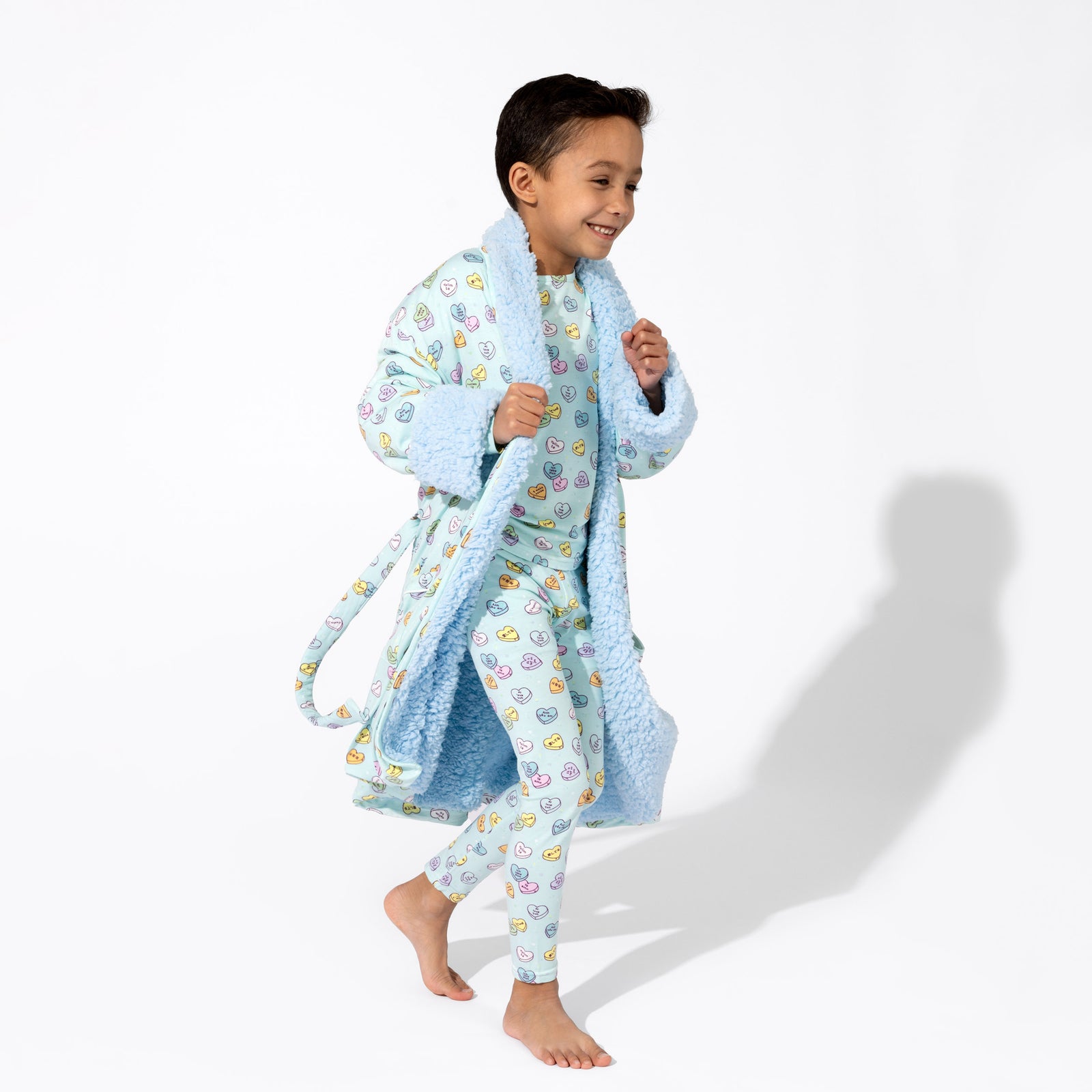 Valentine's Candy Hearts Blue Bamboo Kids Sherpa Robe