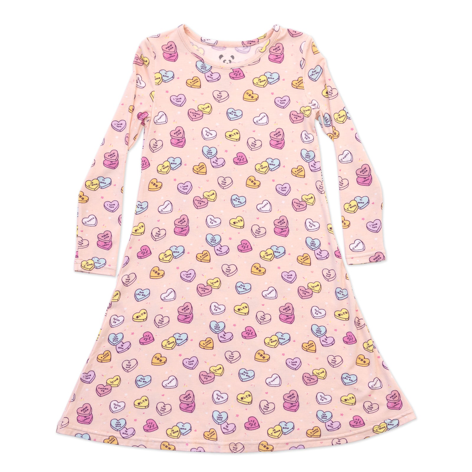 Valentine's Candy Hearts Pink Bamboo Girls' Long Sleeve Dress