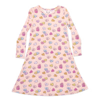 Valentine's Candy Hearts Pink Bamboo Girls' Long Sleeve Dress