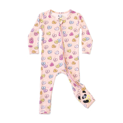 Valentine's Candy Hearts Pink Bamboo Convertible Footie