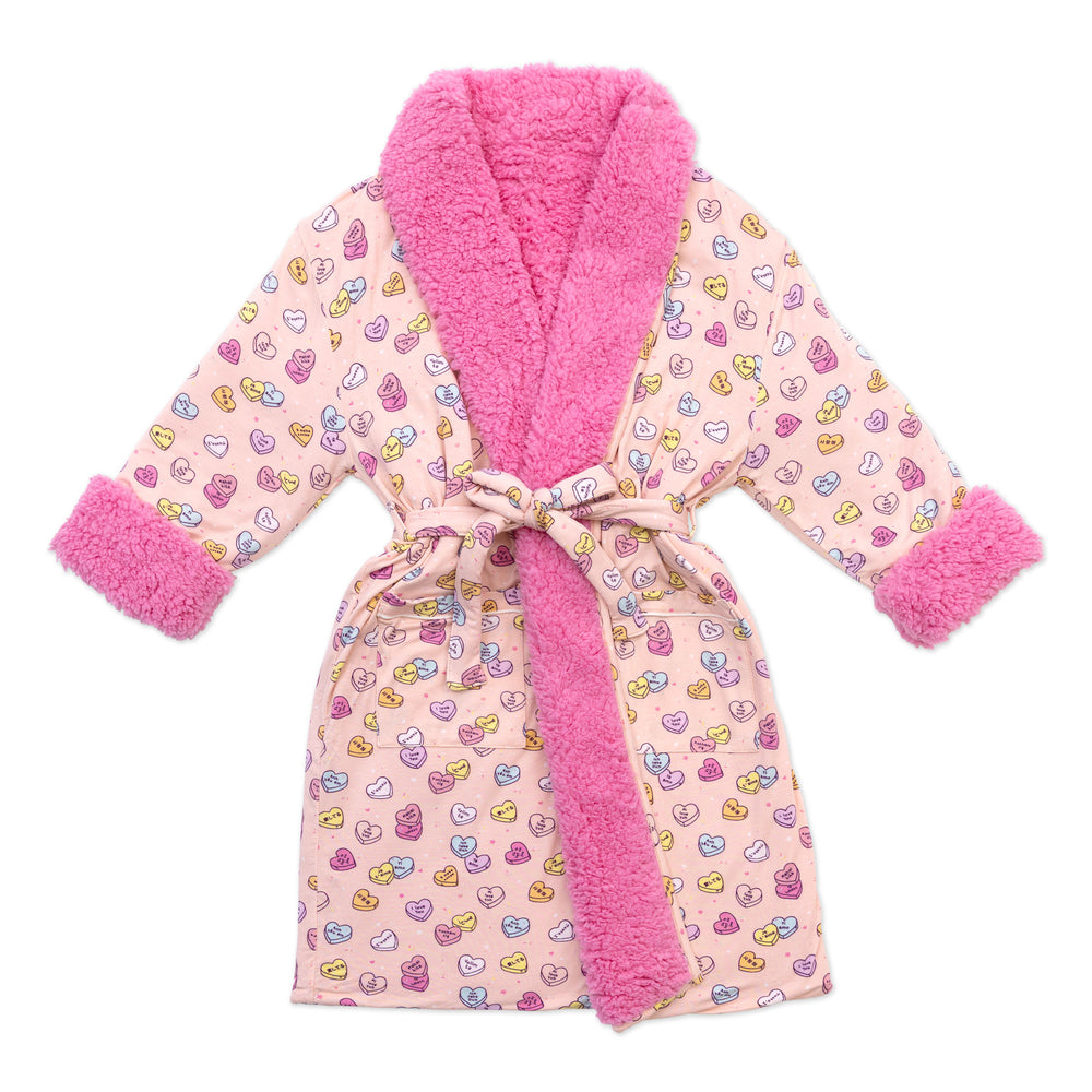 Valentine's Candy Hearts Pink Bamboo Kids Sherpa Robe