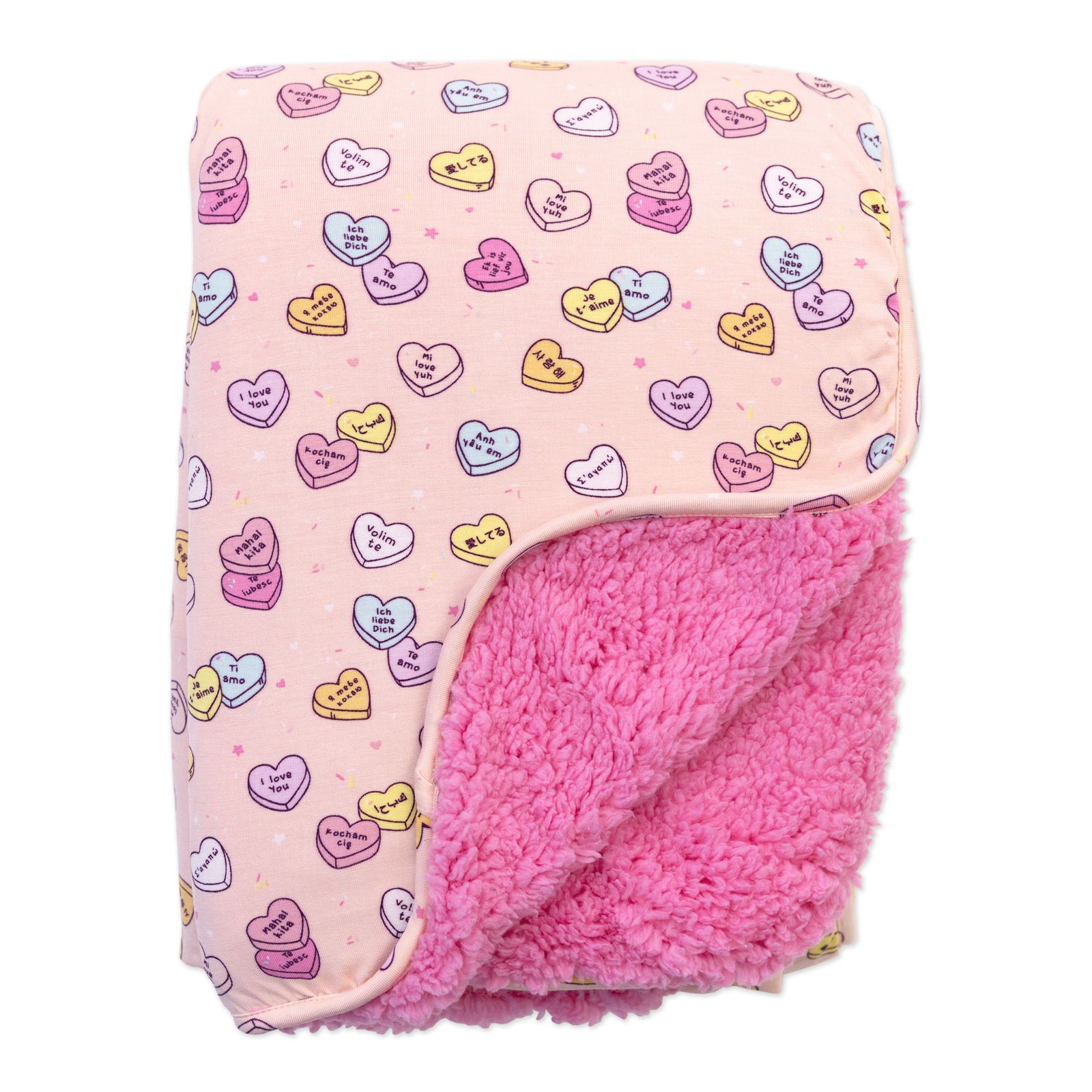 Valentine's Candy Hearts Pink Bamboo Sherpa Blanket