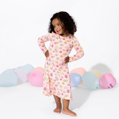 Valentine's Candy Hearts Pink Bamboo Girls' Long Sleeve Dress