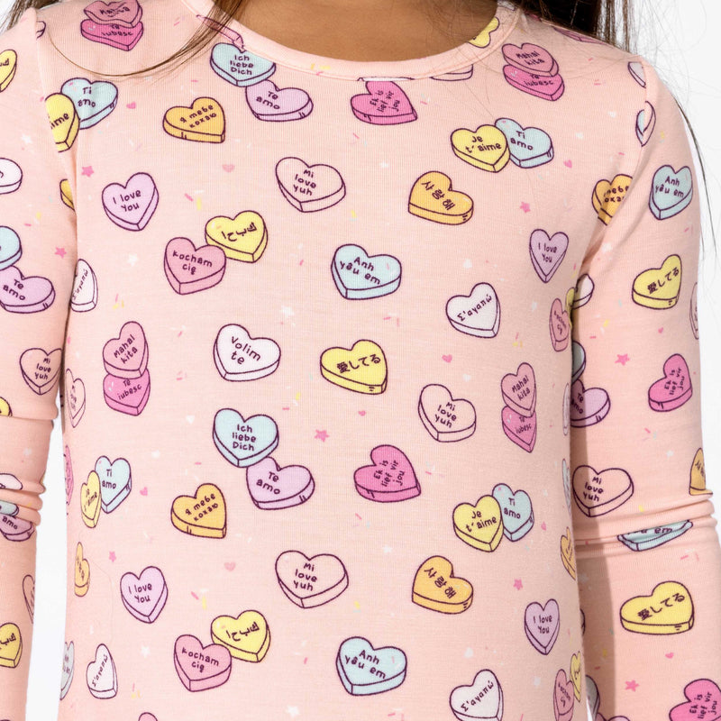 Valentine's Candy Hearts Pink Bamboo Kids Pajamas