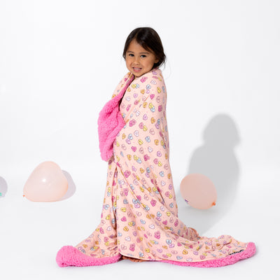 Valentine's Candy Hearts Pink Bamboo Sherpa Blanket