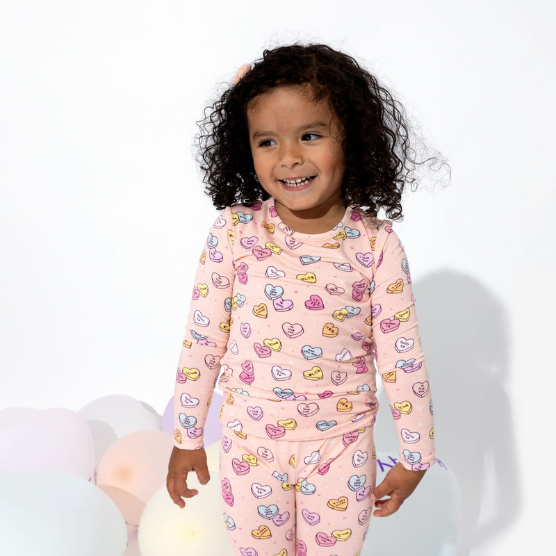 Valentine's Candy Hearts Pink Bamboo Kids Pajamas