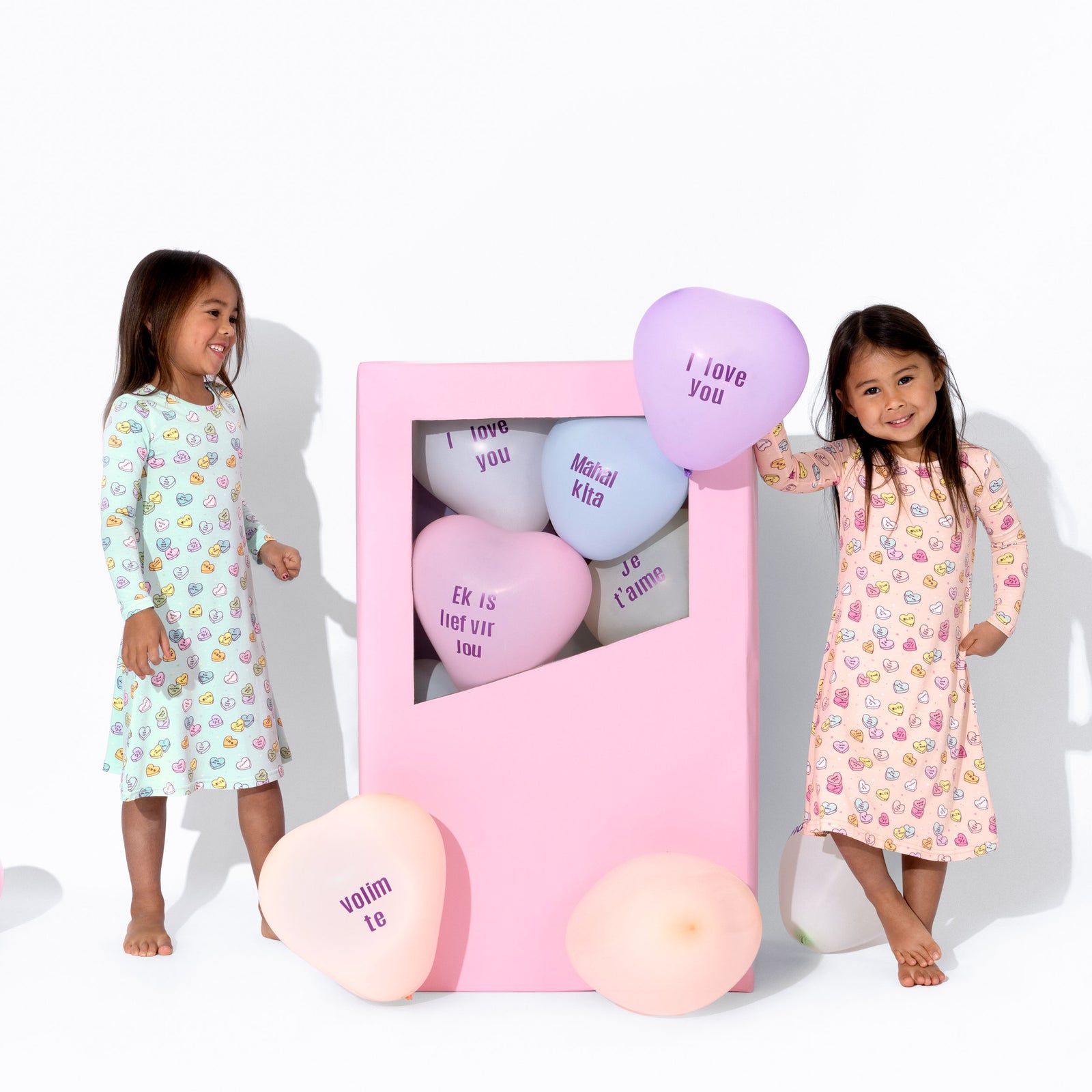 Valentine's Candy Hearts Pink Bamboo Girls' Long Sleeve Dress