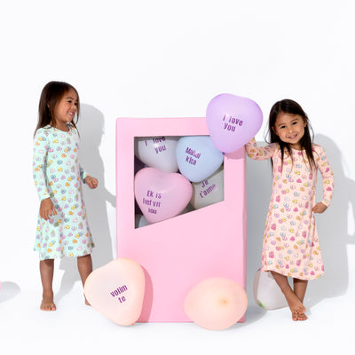 Valentine's Candy Hearts Blue Bamboo Girls' Long Sleeve Dress