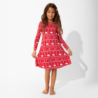 Polar Isle Red Bamboo Girls' Long Sleeve Dress