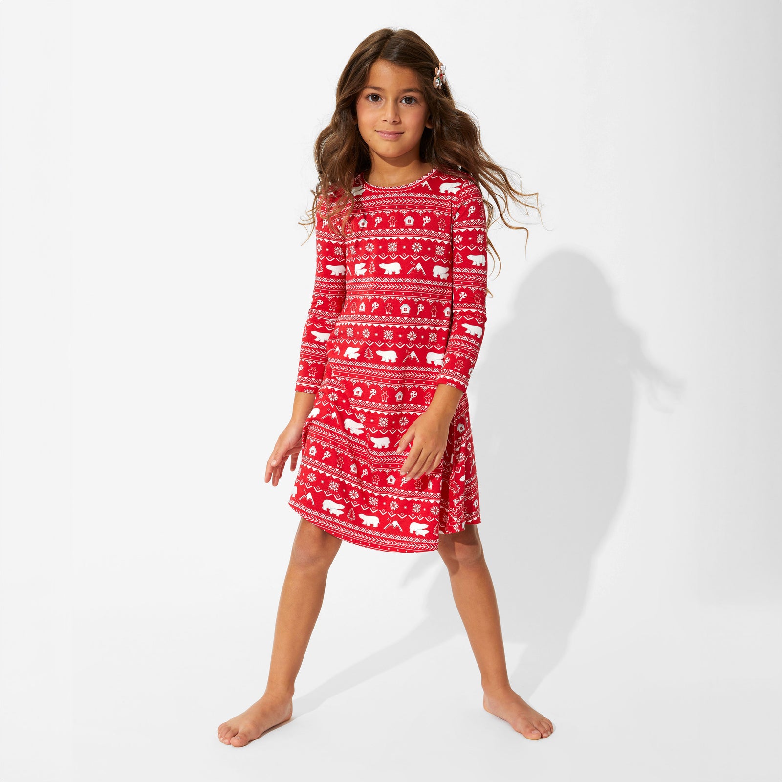 Polar Isle Red Bamboo Girls' Long Sleeve Dress