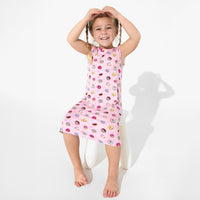 Pink Space Donut Bamboo Girls' Sleeveless Dress