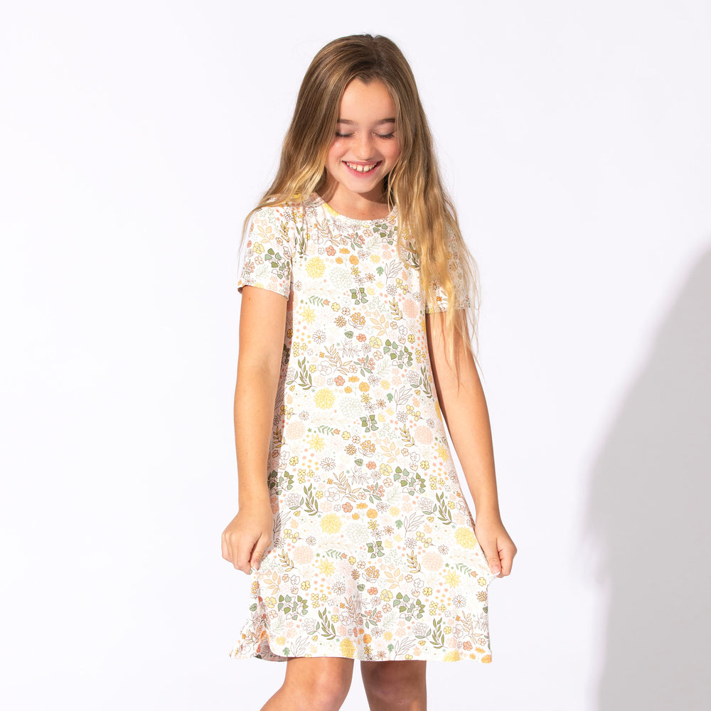 Fall Floral Bamboo Girls' Short Sleeve Dress