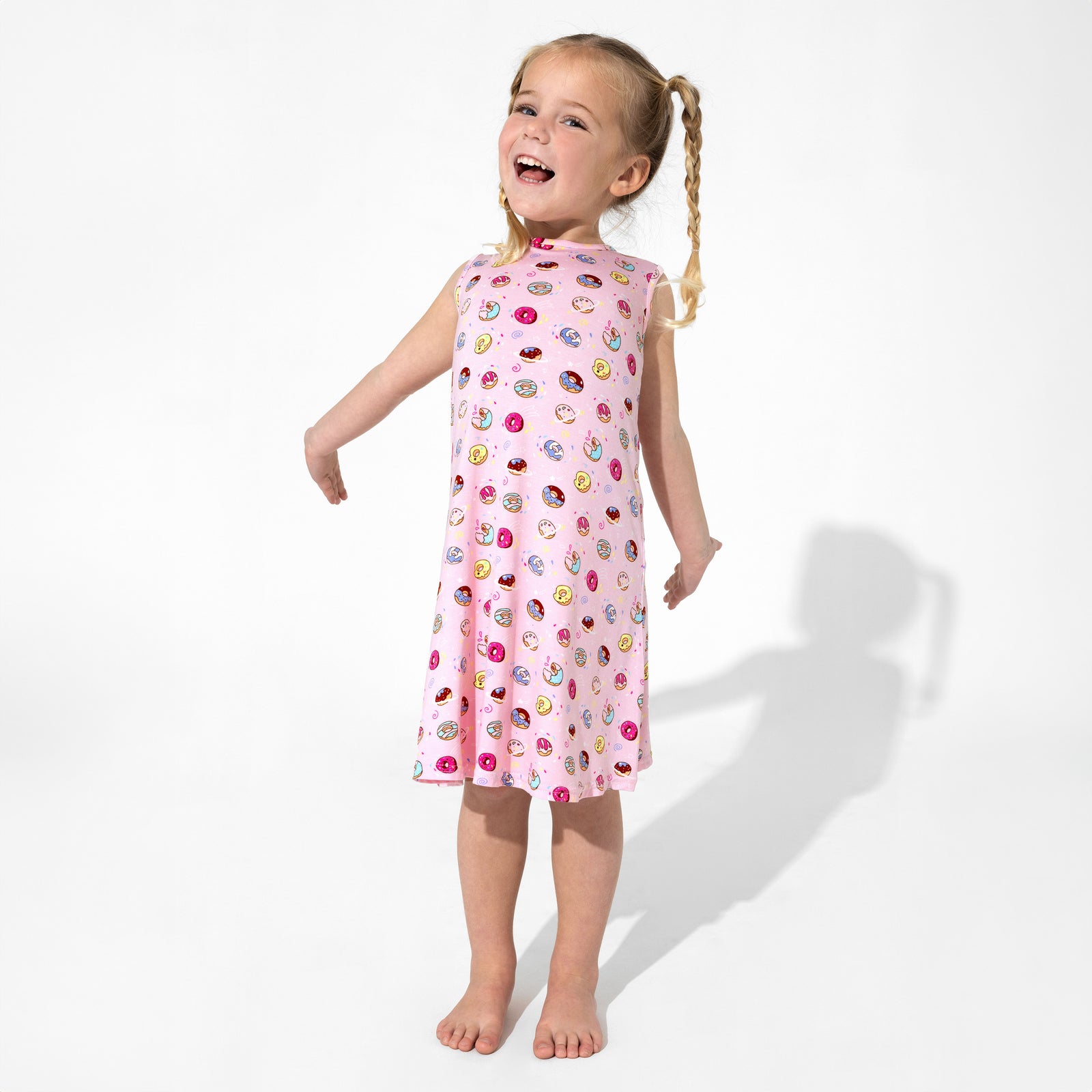 Pink Space Donut Bamboo Girls' Sleeveless Dress