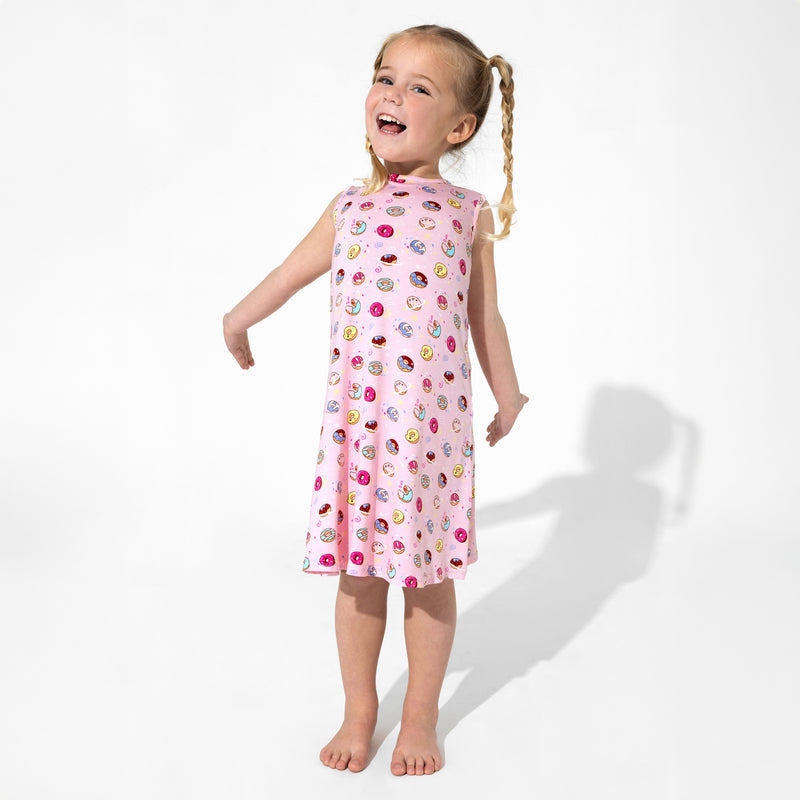 Pink Space Donut Bamboo Girls' Sleeveless Dress