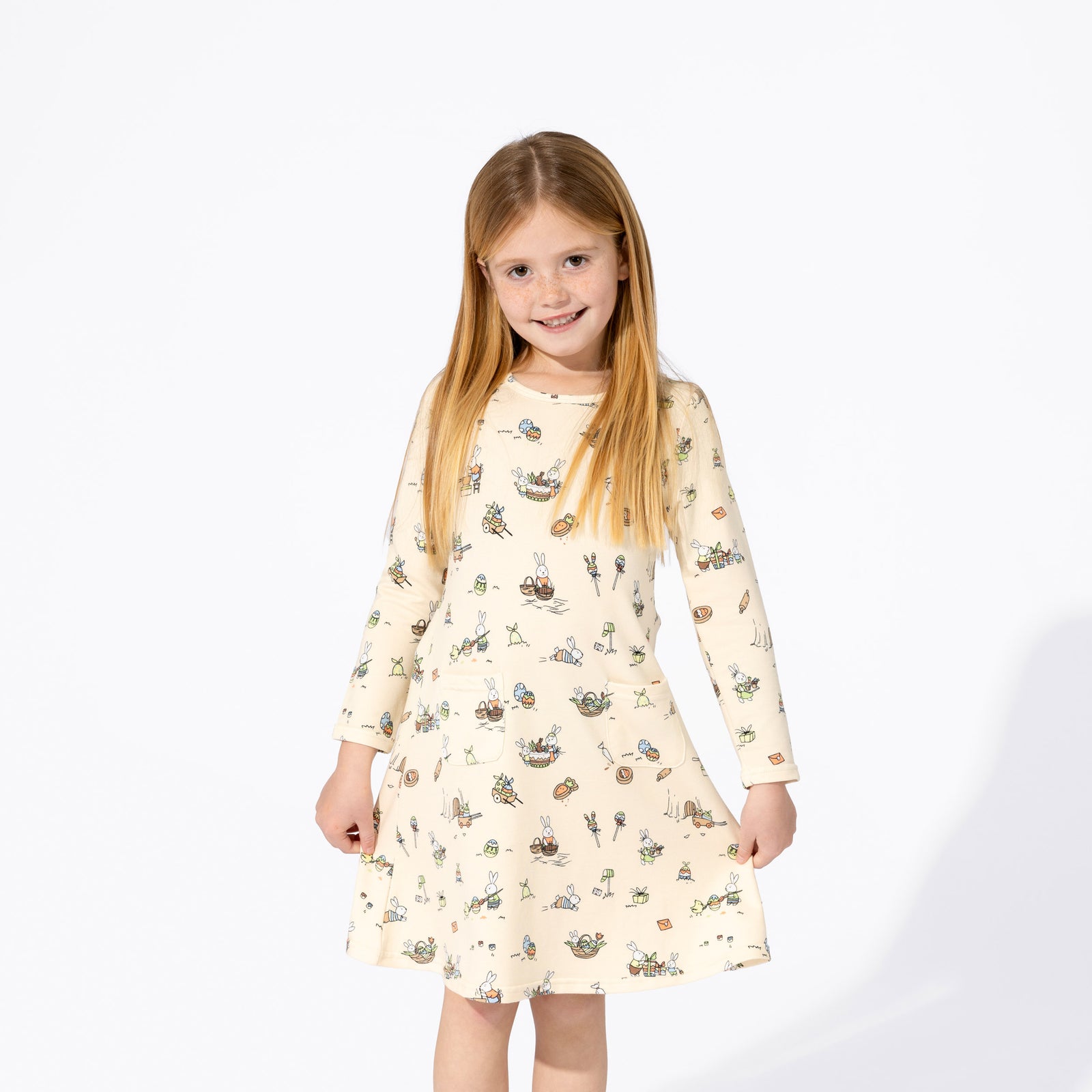 Bunny Workshop French Terry Girls' Daywear Long Sleeve Dress