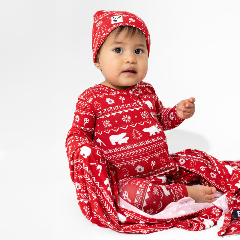 Polar Isle Red Bamboo Swaddle & Beanie Set