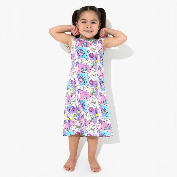 Comic Purple Bamboo Girls' Sleeveless Dress