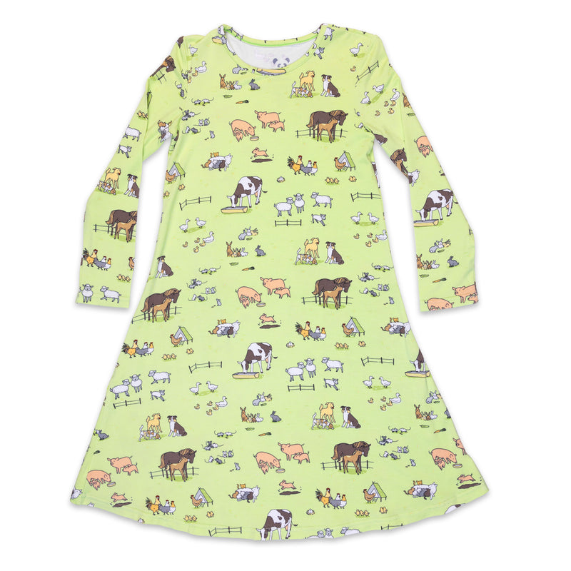 Farm Animals Bamboo Girls' Long Sleeve Dress