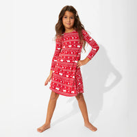 Polar Isle Red Bamboo Girls' Long Sleeve Dress