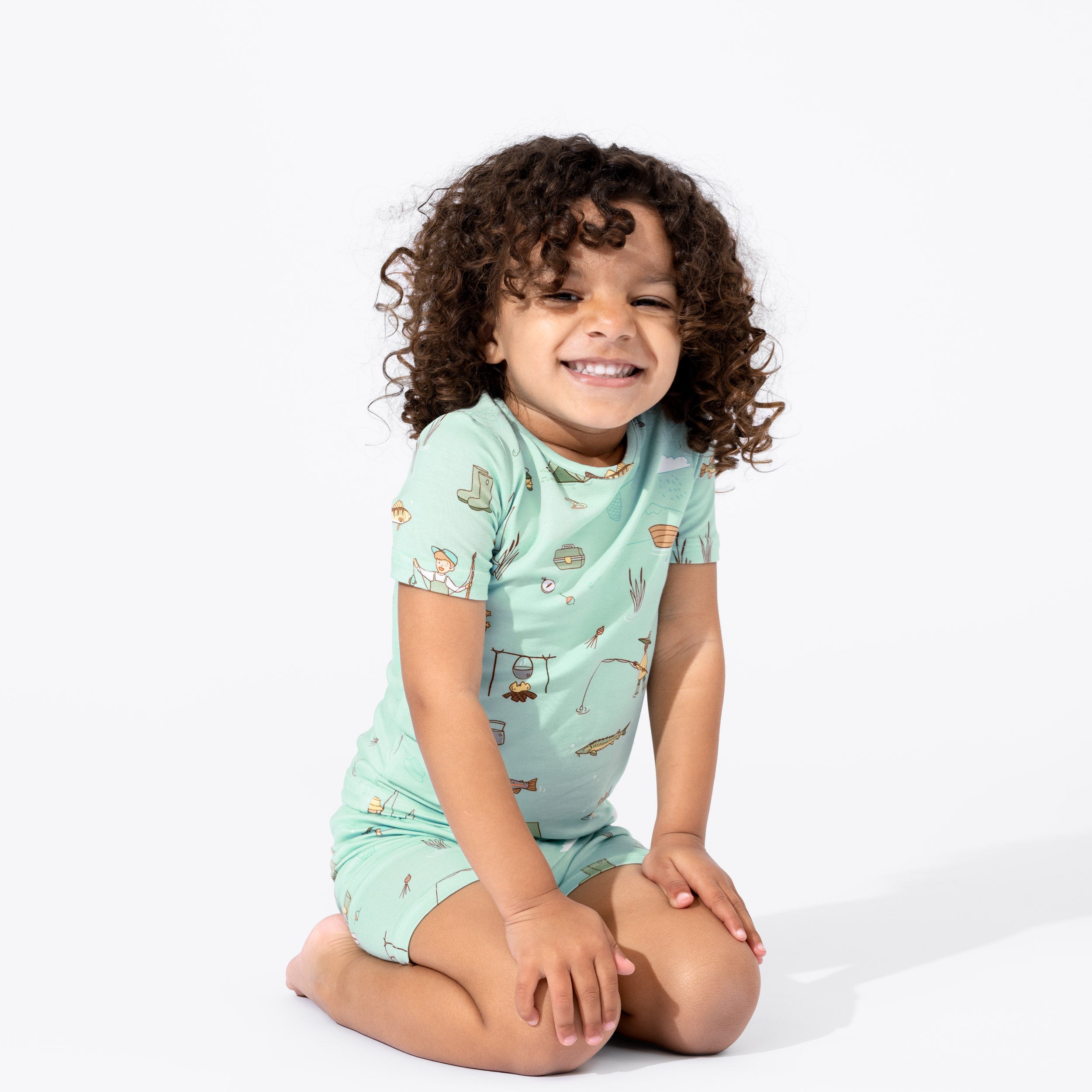 Dive into Dreams: Fishing Bamboo Kids Pajama Short Set - Bellabu Bear