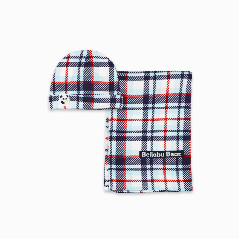 Original Plaid Bamboo Swaddle & Beanie Set