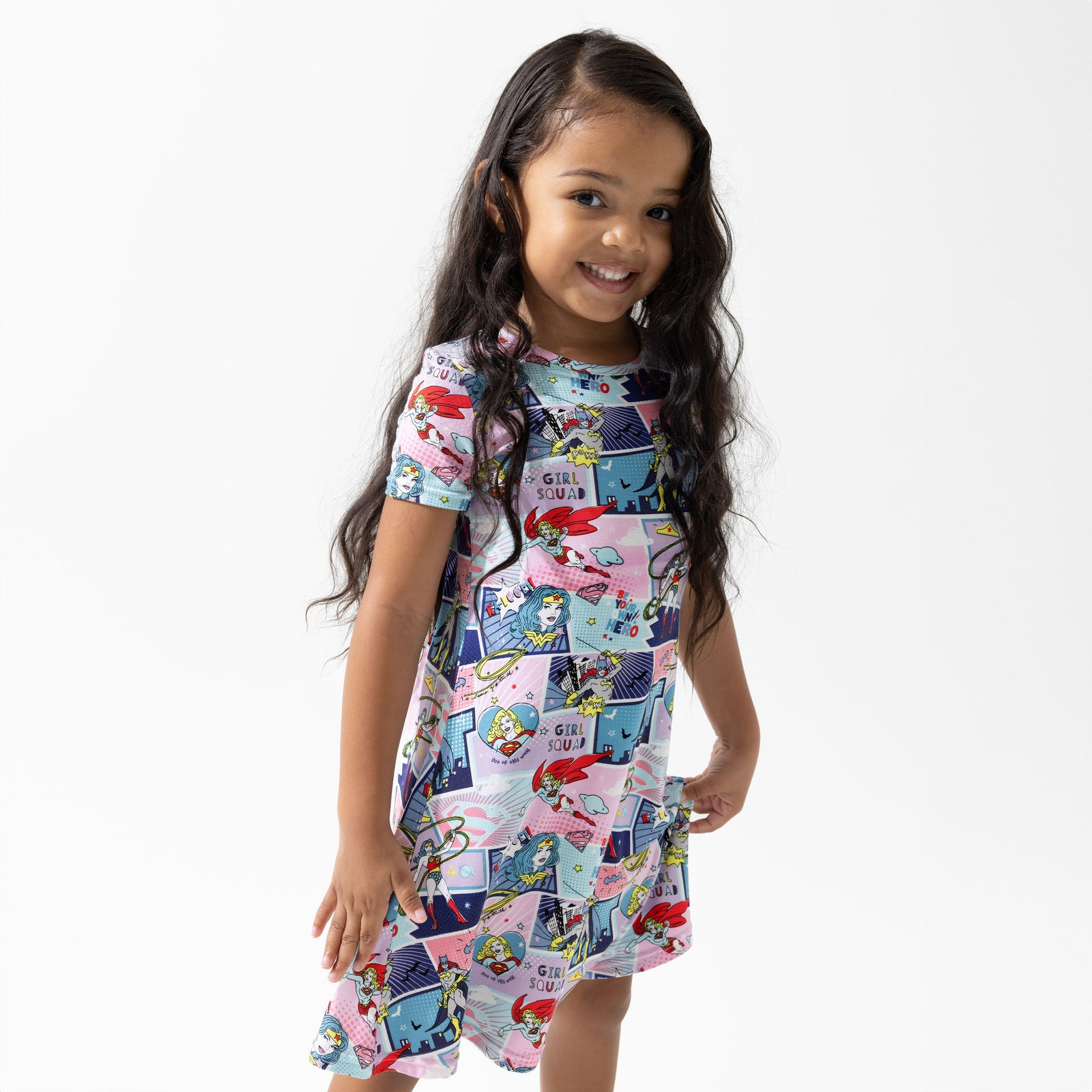 Justice League Heroines Bamboo Girls' Short Sleeve Dress