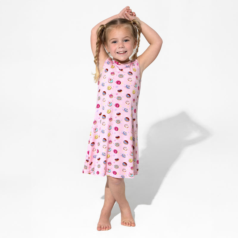 Pink Space Donut Bamboo Girls' Sleeveless Dress