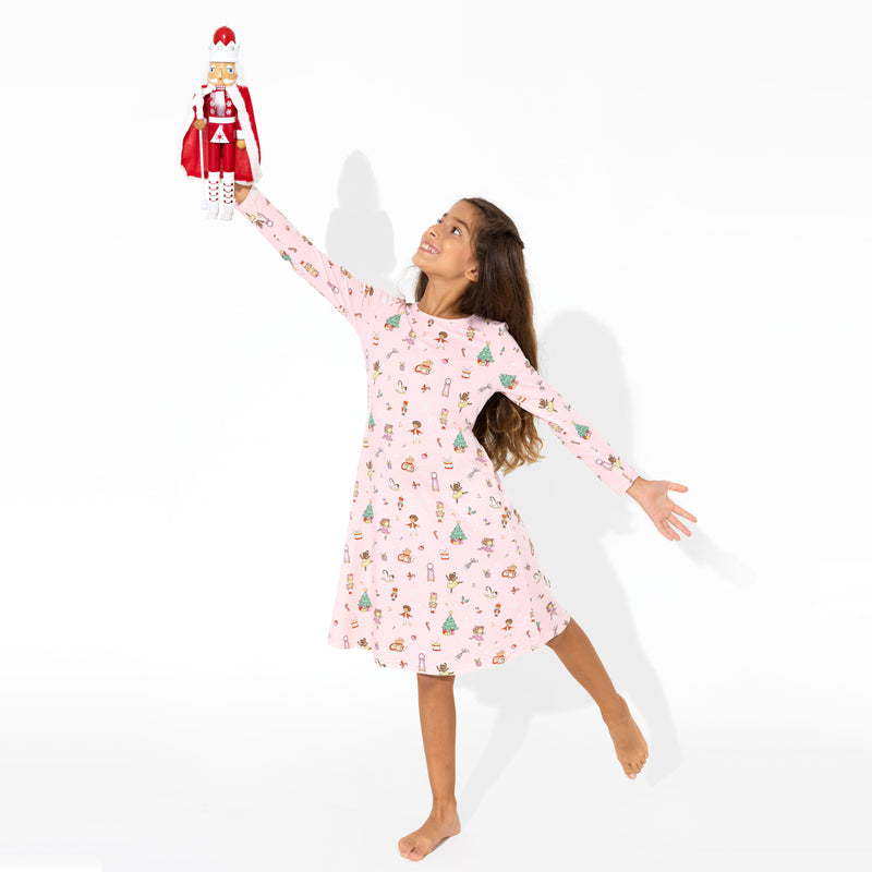 Nutcracker Pink Bamboo Girls' Long Sleeve Dress