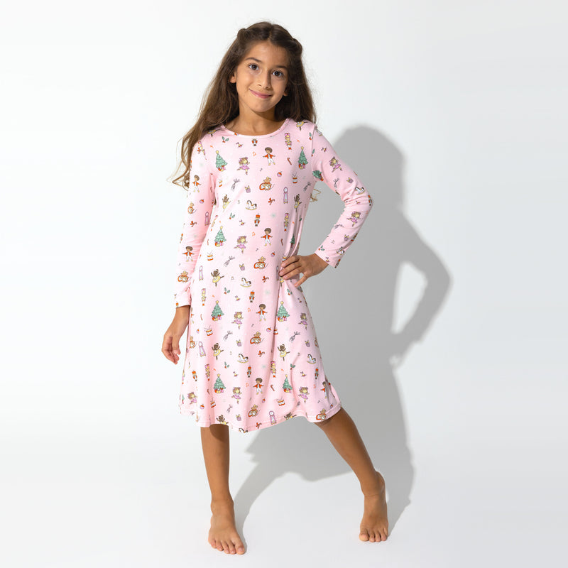 Nutcracker Pink Bamboo Girls' Long Sleeve Dress