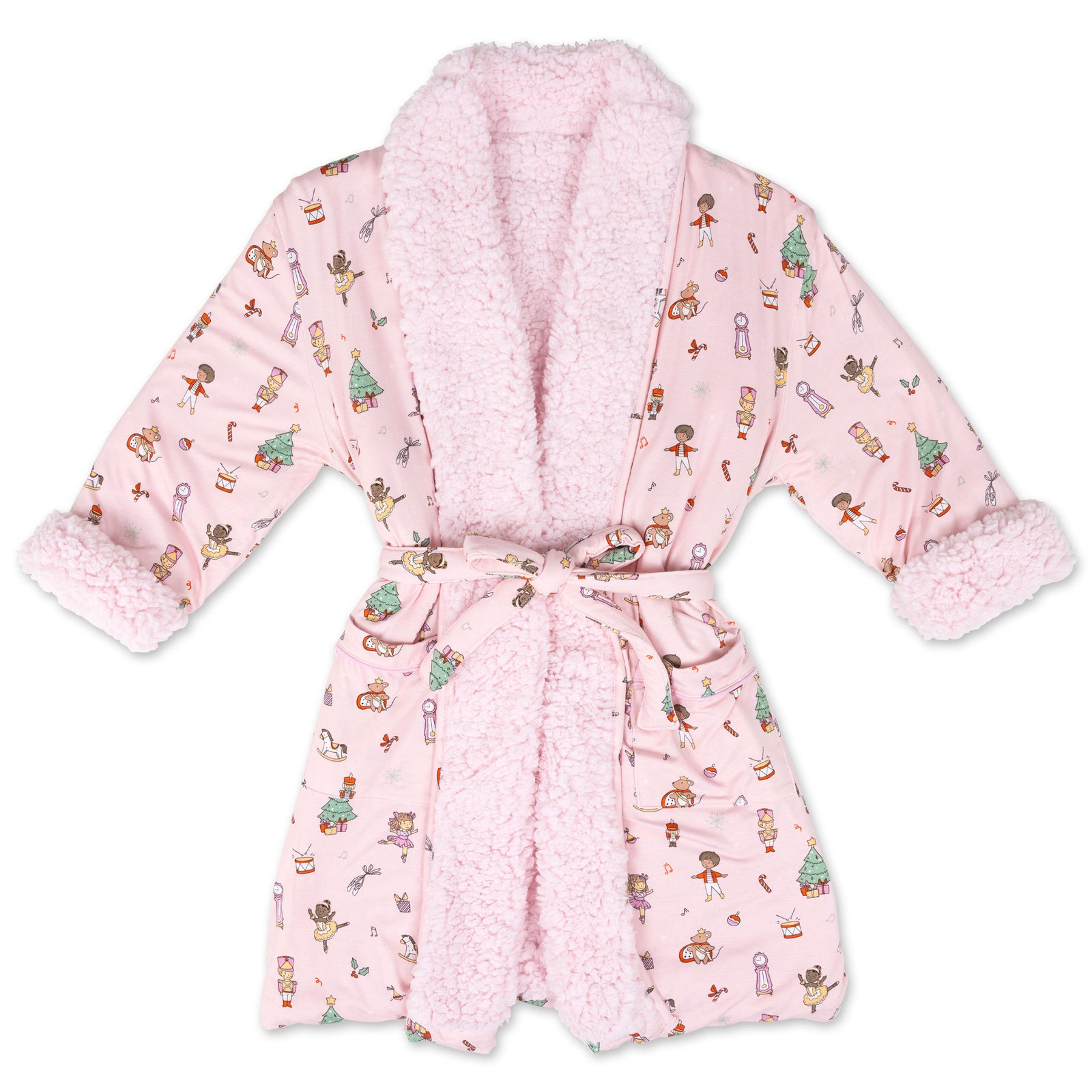 Nutcracker Pink Adult Bamboo Sherpa Robe