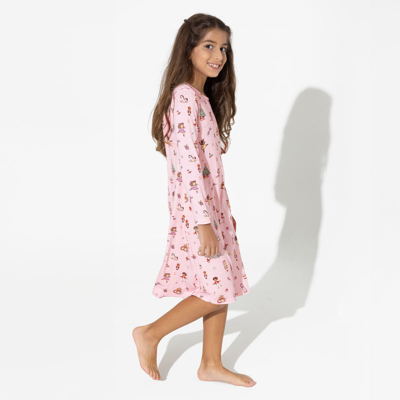 Nutcracker Pink Bamboo Girls' Long Sleeve Dress