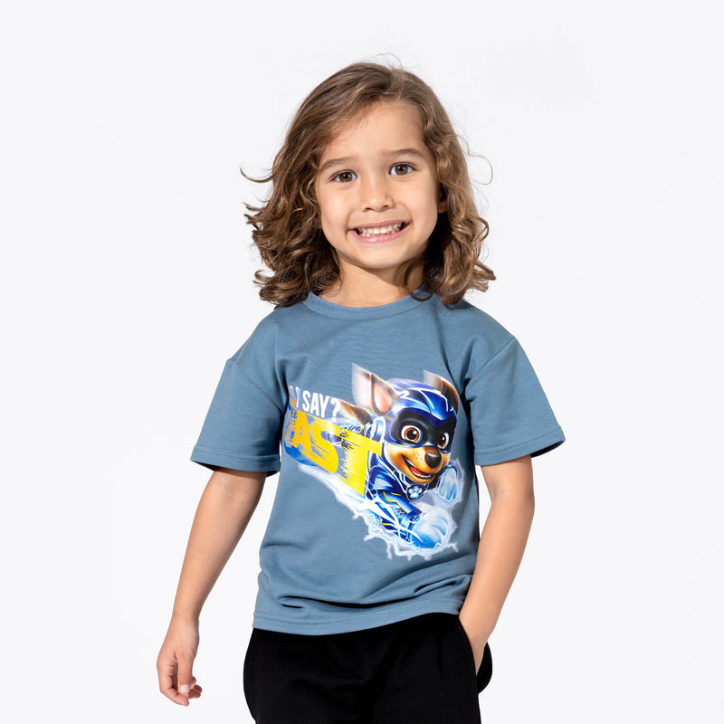 PAW Patrol: The Mighty Movie Chase Oasis Blue Bamboo Terry Kids Oversized T-Shirt