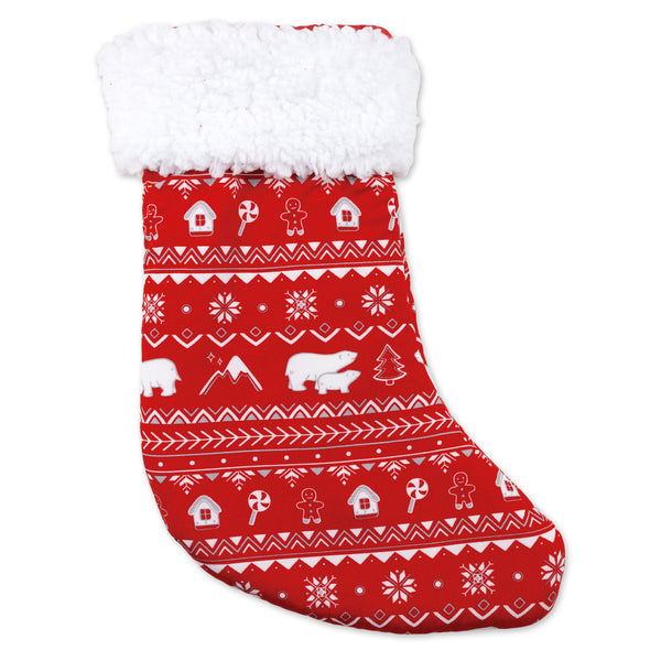 Polar Isle Red Bamboo Sherpa Christmas Stocking