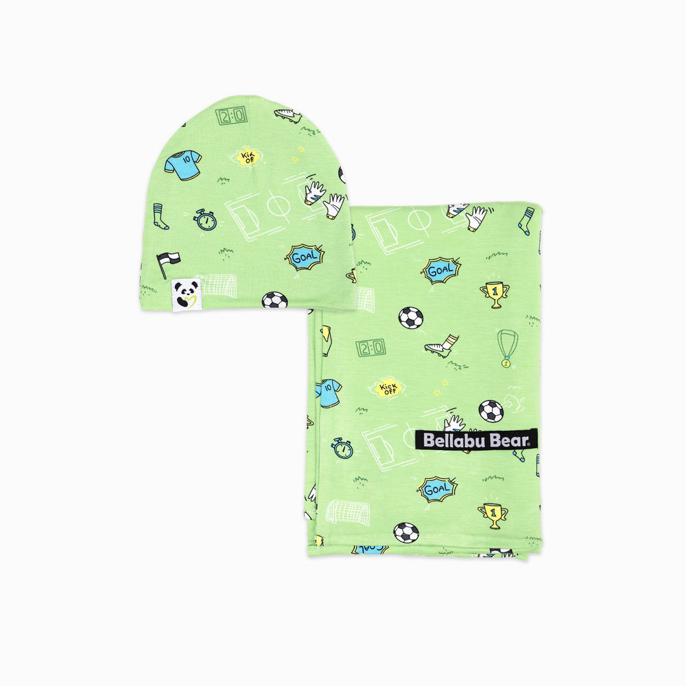 Soccer Bamboo Swaddle & Beanie Set