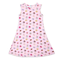 Pink Space Donut Bamboo Girls' Sleeveless Dress