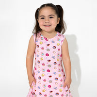 Pink Space Donut Bamboo Girls' Sleeveless Dress