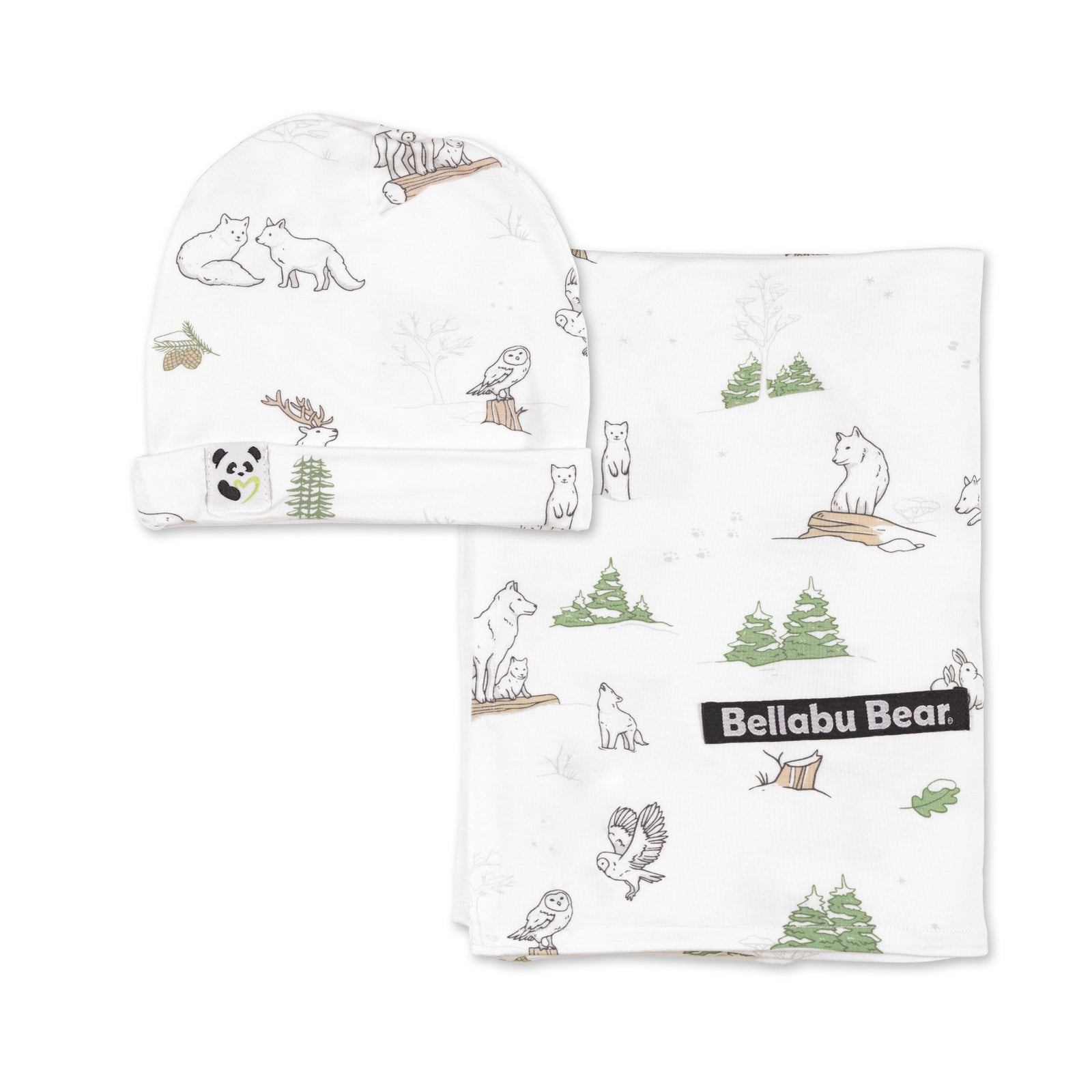 Winter Forest Animals Bamboo Swaddle & Beanie Set