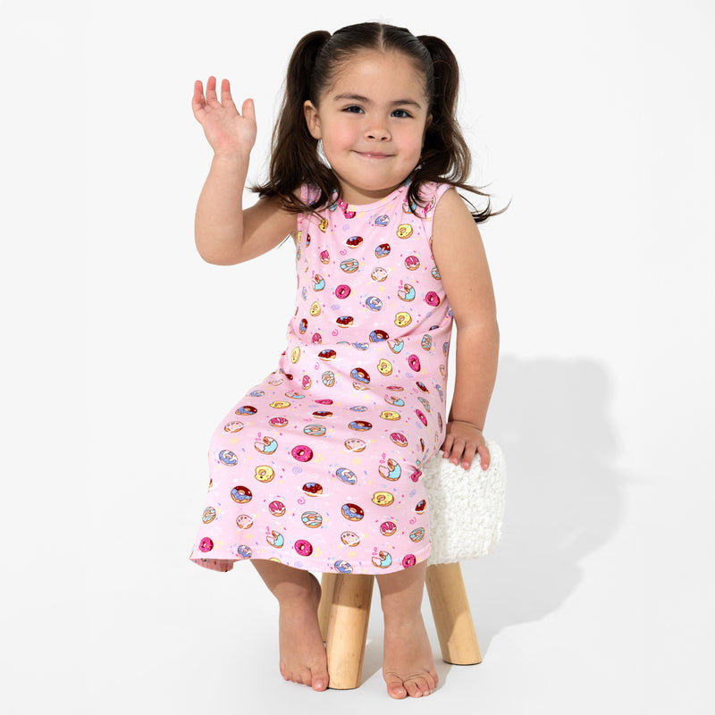 Pink Space Donut Bamboo Girls' Sleeveless Dress