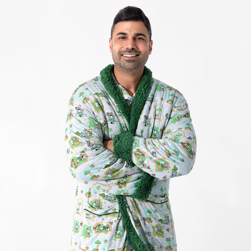 Minecraft Robe Adult Minecraft Overworld Dreams Bamboo Adult Sherpa Robe – Cozy & Soft ...
