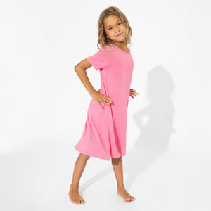 Bubblegum Pink Bamboo Girls' Short Sleeve Dress