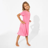 Bubblegum Pink Bamboo Girls' Short Sleeve Dress