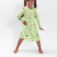 Farm Animals Bamboo Girls' Long Sleeve Dress