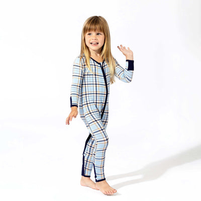 Holiday Plaid Blue Bamboo Convertible Footie